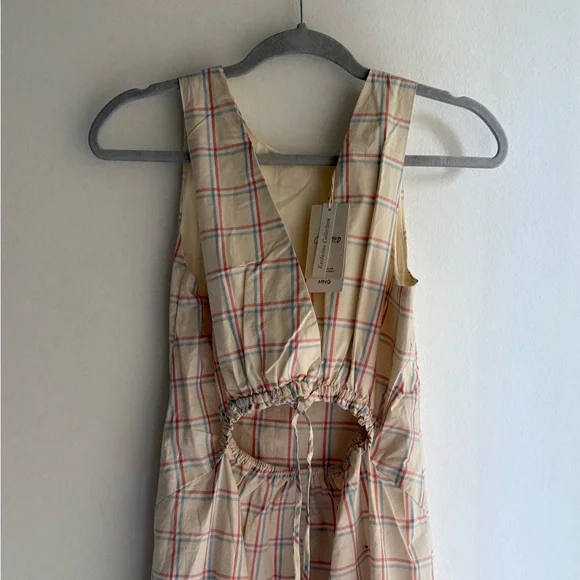 MANGO Light Yellow Cutout Cotton Check Midi Dress - Size S - NWT - Sold Out! - Picture 7 of 7